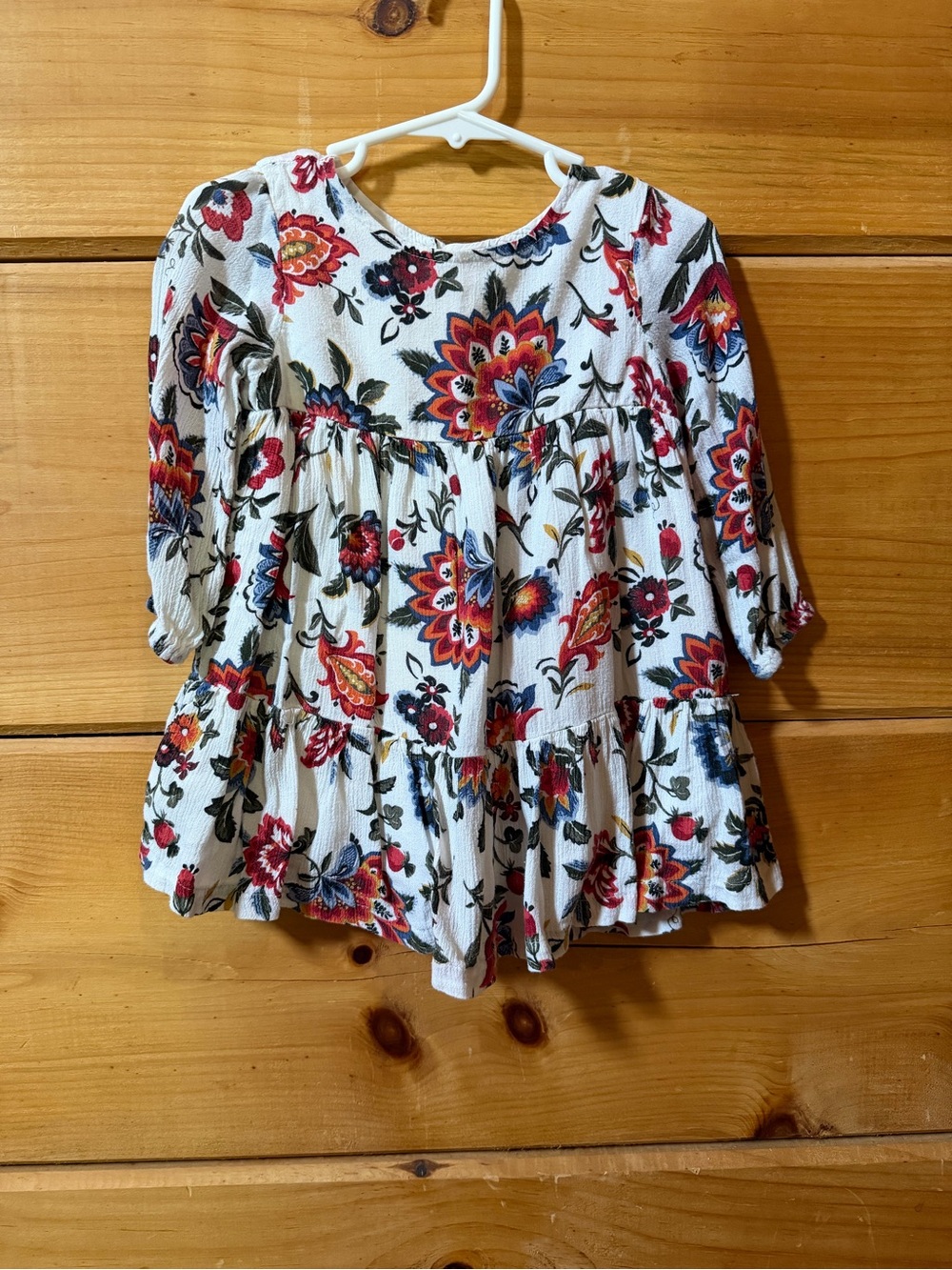 Old Navy White Baby Dress with Red and Blue Floral Accents